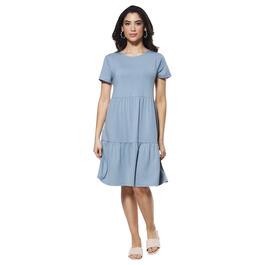 Petite Architect&#40;R&#41; Short Sleeve Solid Tiered Fit & Flare Dress