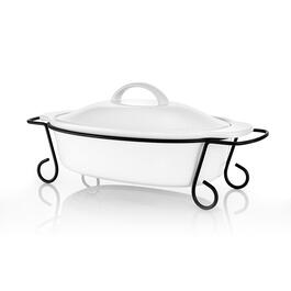 Gracious Dining Oval Stoneware Bakeware with Lid &amp; Metal Rack