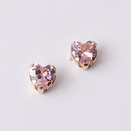 Kids Gold 14kt. Pink Cubic Zirconia 4mm Heart Earrings