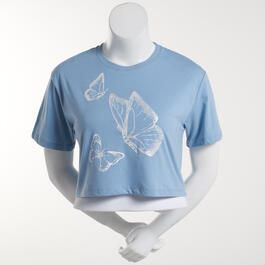 Juniors Self Esteem Butterfly Shimmer Cropped Graphic Tee