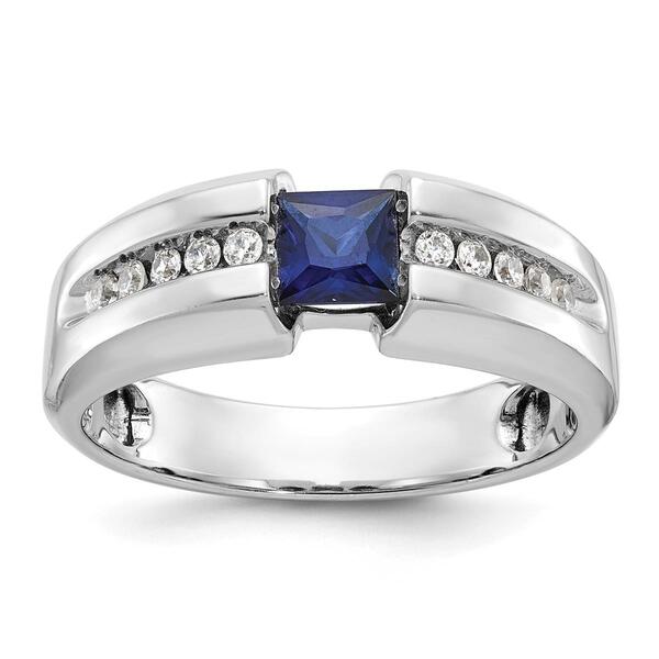 Mens Gentlemens Classics&#40;tm&#41; 14kt. White Gold Created Sapphire Ring - image 