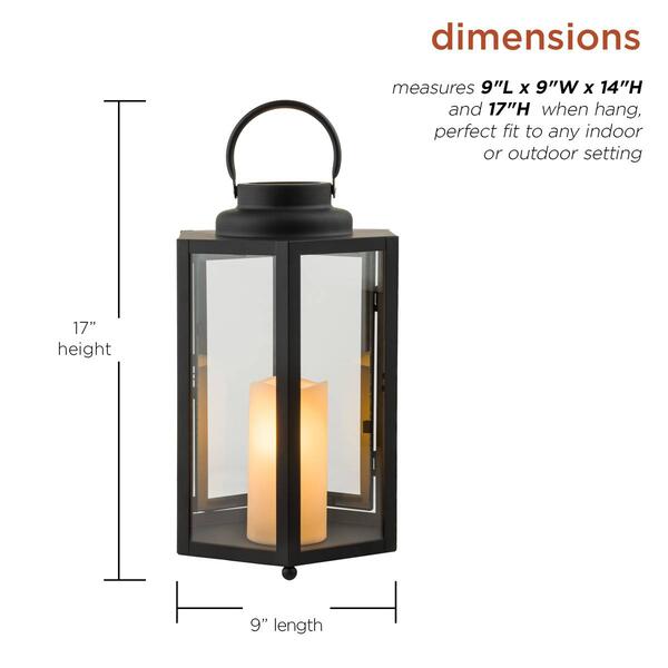 Alpine Black Hexagonal Candlelit Lantern w/ Warm White LEDs
