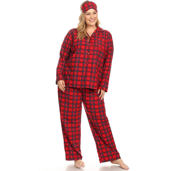 Plus Size White Mark 3pc. Red Plaid Pajama Set - image 