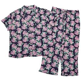 Womens Ellen Tracy Short Sleeve Notch Floral Crop Pajama Set