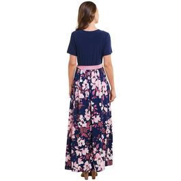 Plus Size Ellen Weaver Solid/Floral Maxi Dress-Navy/Fuchsia