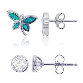 Gemstone Classics&#40;tm&#41; Opal Butterfly & Cubic Zirconia Earring Set