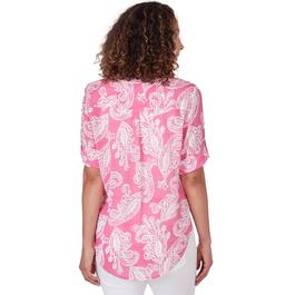 Petite Ruby Rd. Wovens 3/4 Sleeve Tie Front Paisley Button Down