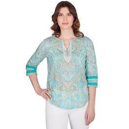 Womens Ruby Rd. Spring Breeze Knit Paisley Top w/Lace Detail
