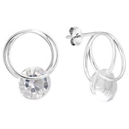 Athra Sterling Silver Clear Crystal Double Hoop Earrings