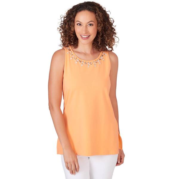 Womens Ruby Rd. Spring Breeze Knit Embellished Solid Top - image 
