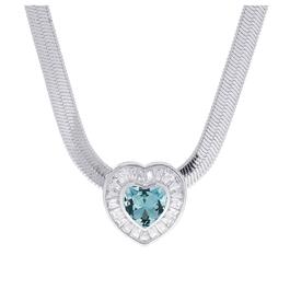 Gianni Argento Blue Topaz & Cubic Zirconia Heart Necklace