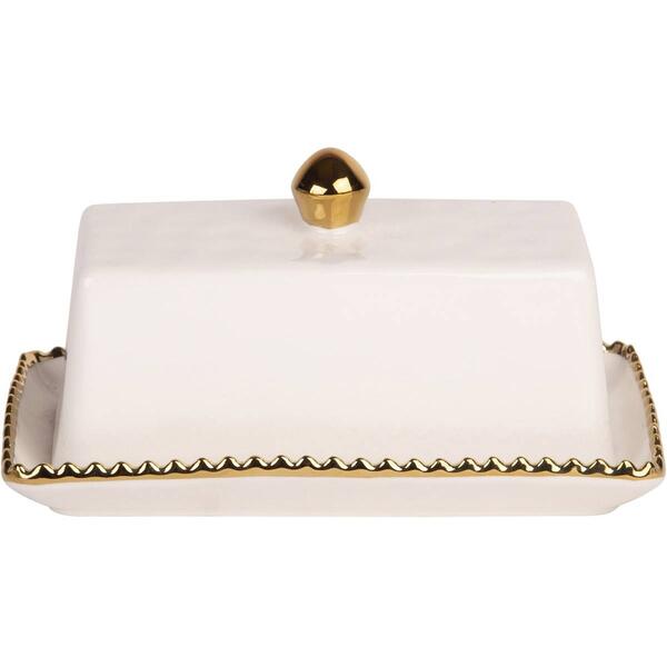 Home Essentials 7in. White & Gold Butter Dish - image 