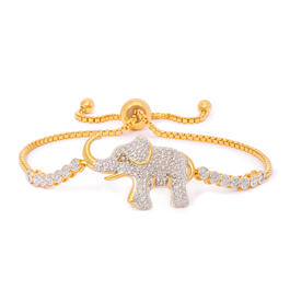 Accents Gold Plated Diamond Accented Elephant Adjustable Bracelet
