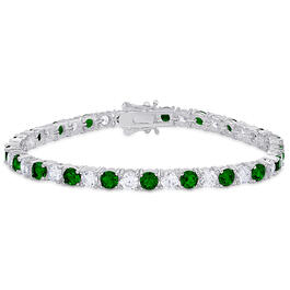 Silver Plated Lab Emerald Cubic Zirconia Tennis Link Bracelet