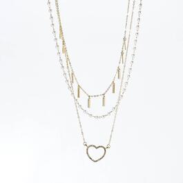 Ashley Gold-Tone 3 Row Pearl Heart Layered Necklace
