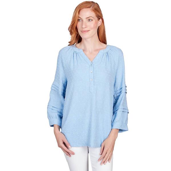 Womens Ruby Rd. Patio Party Elbow Sleeve Woven Clip Dot Top - image 