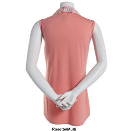 Womens Architect&#174; Sleeveless Point Collar Print Knit To Woven Top