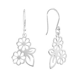 Athra Sterling Silver Laser Cut Double Flower Drop Earrings
