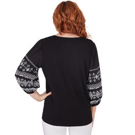 Womens Ruby Rd. Pattern Play Knit & Embroidered Solid Top