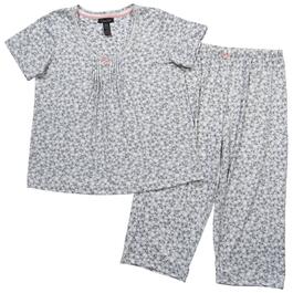 Womens Rene Rofe Short Sleeve Floral V-Neck Capris Pajama Set