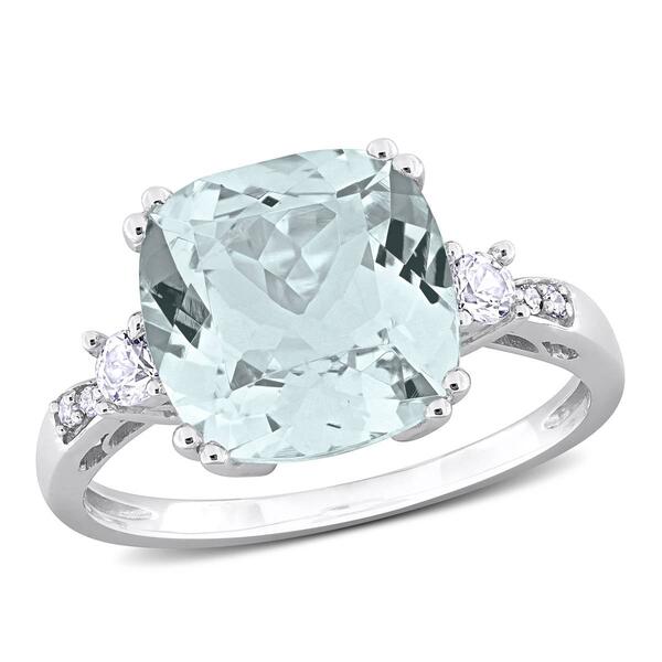 White Gold White Sapphire & Aquamarine Cocktail Ring w/ Diamonds - image 