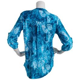 Womens Notations 3/4 Sleeve Paisley Knit Pleat Blouse