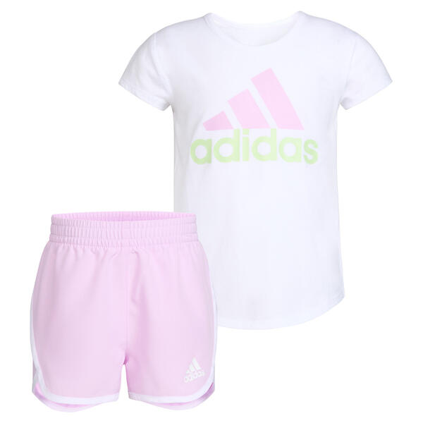 Girls &#40;4-6x&#41; adidas&#174; Logo Short Sleeve Tee & Woven Shorts Set