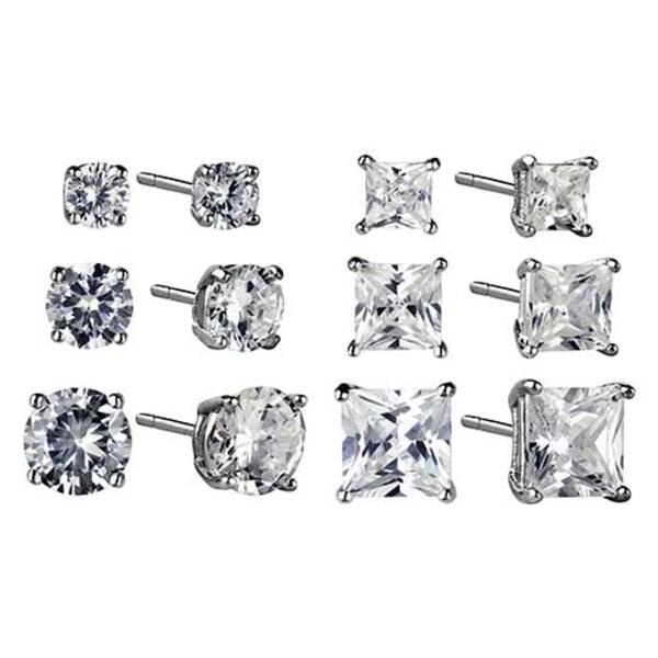 Sunstone 6pc. Sterling Silver Round & Square Earring Set - image 