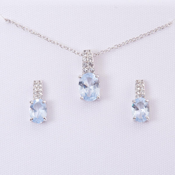 Marsala Created White Sapphire & Aqua Necklace Set - image 