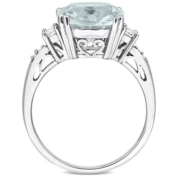 White Gold White Sapphire & Aquamarine Cocktail Ring w/ Diamonds