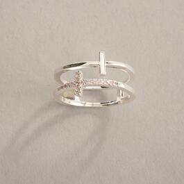 Ashley Cooper&#40;tm&#41; Silver Double Cross Pave Ring