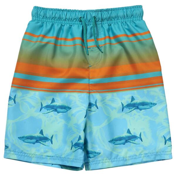 Boys &#40;4-7&#41; Surf Zone Ombre & Stripe Sharks Swim Shorts - image 
