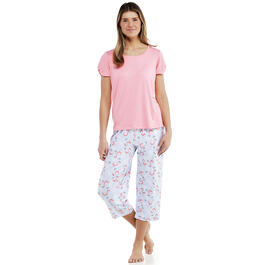 Womens Rene Rofe Twist Knot Sleeve & Flamingos Capri Pajama Set