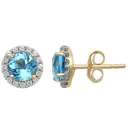 Gemstone Classics&#40;tm&#41; Blue Topaz White Sapphire Halo Earrings