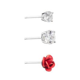 Athra 3pc. Sterling Silver CZ & Rose Stud Earrings
