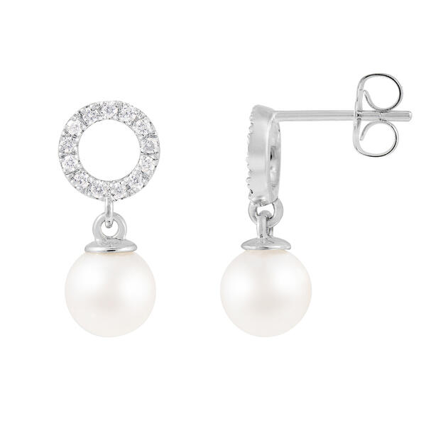 Splendid Pearls 14kt. White Gold Diamond Dangling Pearl Earrings - image 