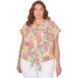 Plus Size Ruby Rd. Tropical Twist Woven Party Tie Front Top