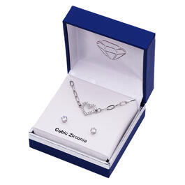 Cubic Zirconia Heart Paperclip Necklace &amp; Stud Earrings Set