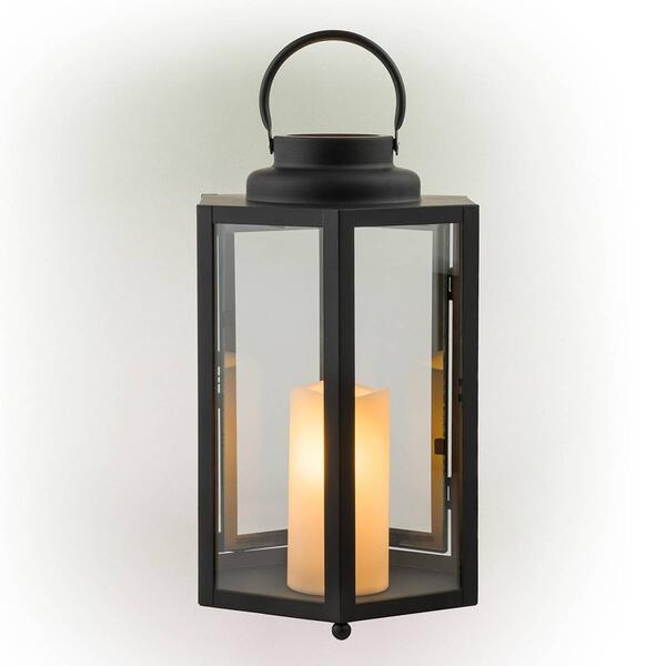 Alpine Black Hexagonal Candlelit Lantern w/ Warm White LEDs - image 