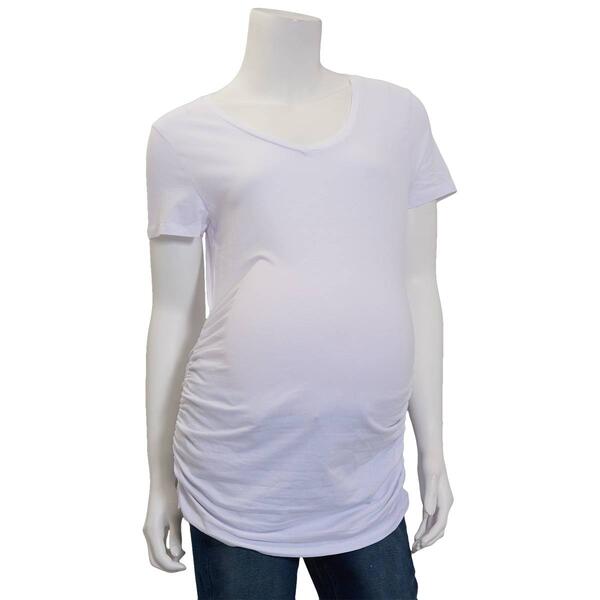 Womens Times Two Short Sleeve Side Ruched V-Neck Maternity Tee - image 