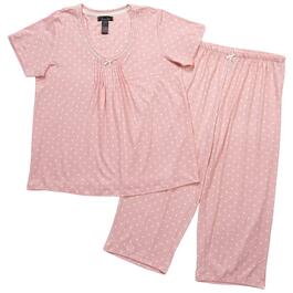 Womens Rene Rofe Short Sleeve Dot V-Neck Crop Pajama Set w/Lace
