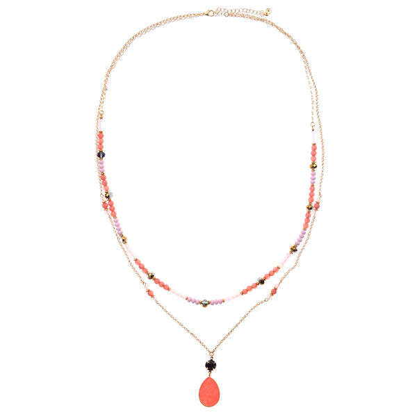 Ashley Cooper&#40;tm&#41; Gold Pink Tonal Beaded Necklace w/ Pendant - image 