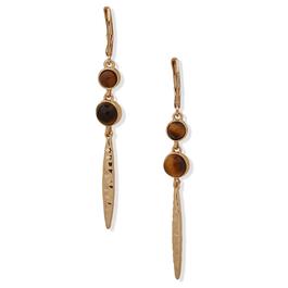 Chaps Gold-Tone Brown Stone Linear Leverback Earrings