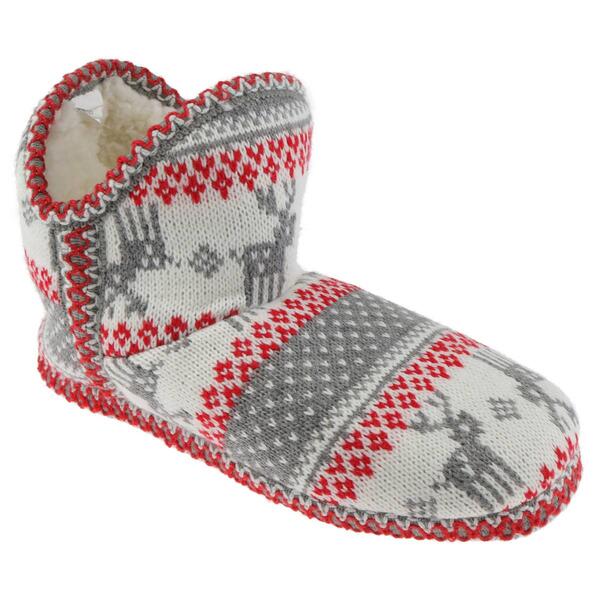 Womens Capelli New York Fair Isle Reindeer Knit Boot Slippers - image 