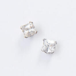 White Gold Square Cubic Zirconia Stud Earrings