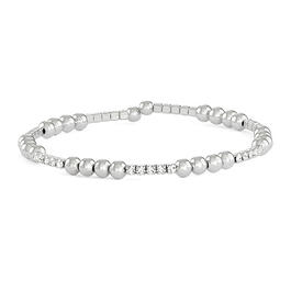 Rhodium Plated Crystal & Bead Stations Coil Bracelet