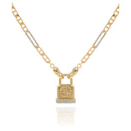 Guess Gold-Tone Logo Padlock Pendant Necklace