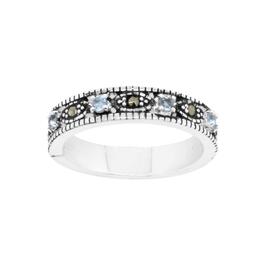 Marsala Genuine Marcasite w/Light Aqua Glass Band Ring