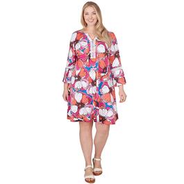 Plus Size Ruby Rd. 3/4 Sleeve Floral Lace Trim A-Line Dress