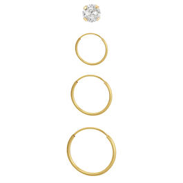 10kt. Yellow Gold Endless Hoops & Crystal Stud 4pr. Earrings Set